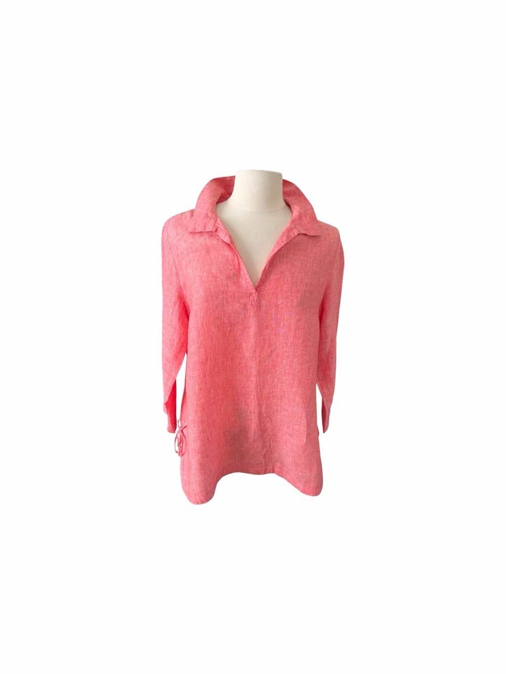 Sigrid Olsen Lightweight Coral Pink V-Neck Linen Tunic